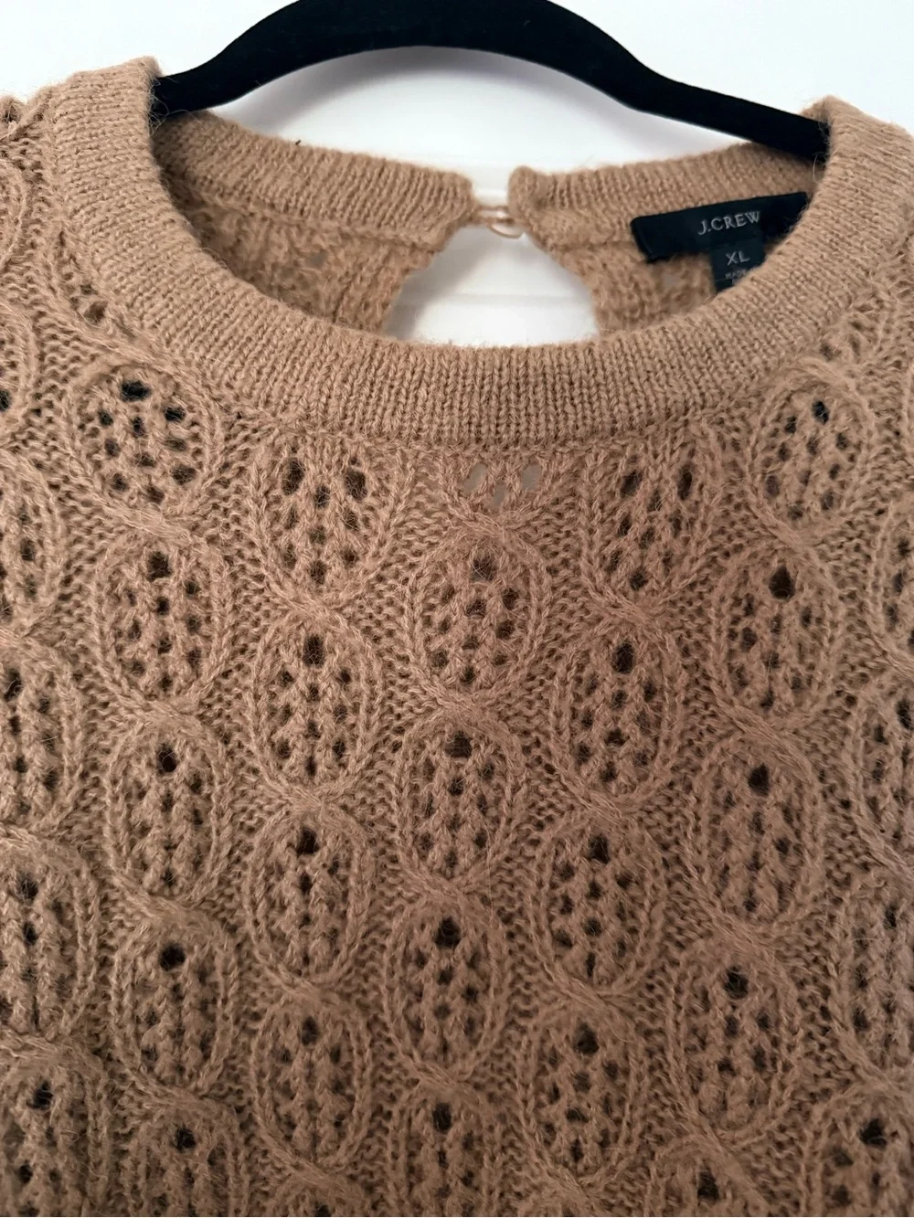 J. Crew Open Stitch Crewneck Sweater in Camel Tan
